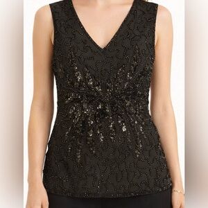 Temptations Black Sheer Womens SmallXS Beaded Party Top 
Sleeveless Lined Shirt